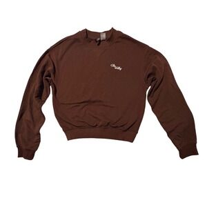 Dark Brown The Valley Embroidered Crewneck Sweatshirt XS Cropped Cottageore Cozy